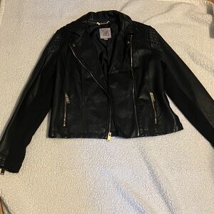 Roz & Ali Black Leather Jacket with Gold Accents